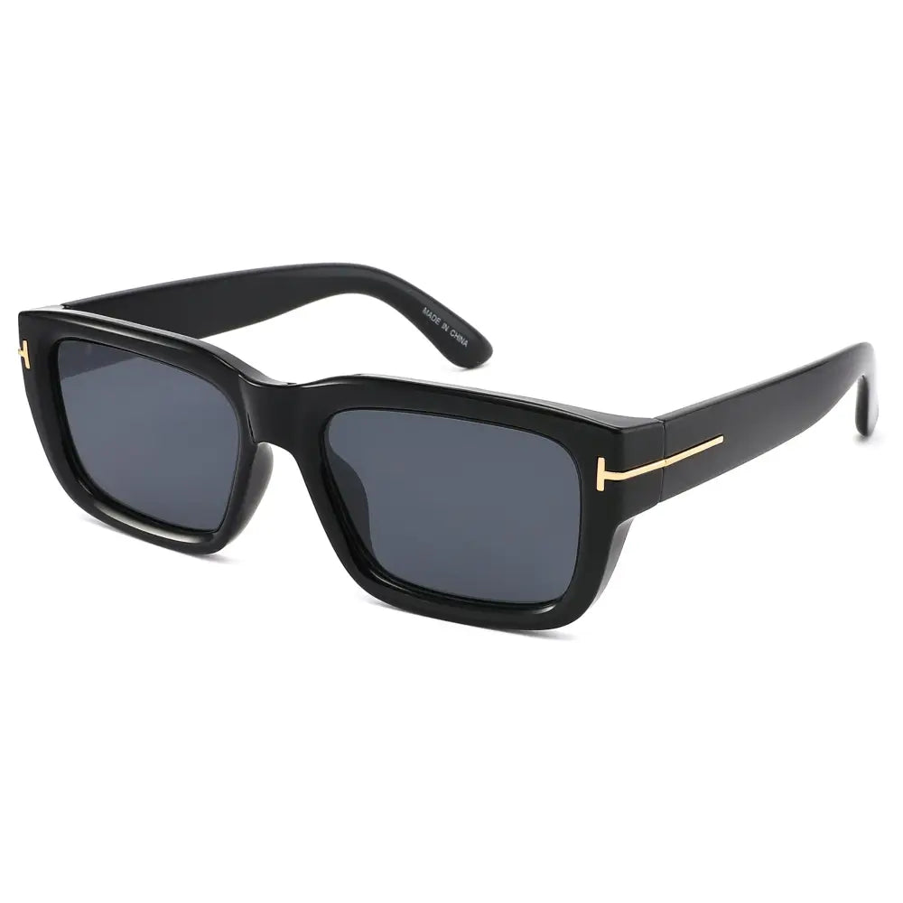 Thick Rectangle Sunglasses W/ Gold T Hinge
