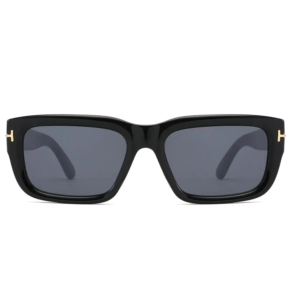 Thick Rectangle Sunglasses W/ Gold T Hinge