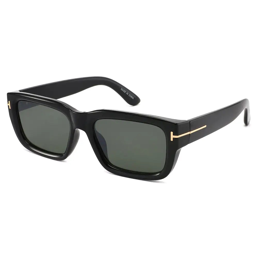 Thick Rectangle Sunglasses W/ Gold T Hinge