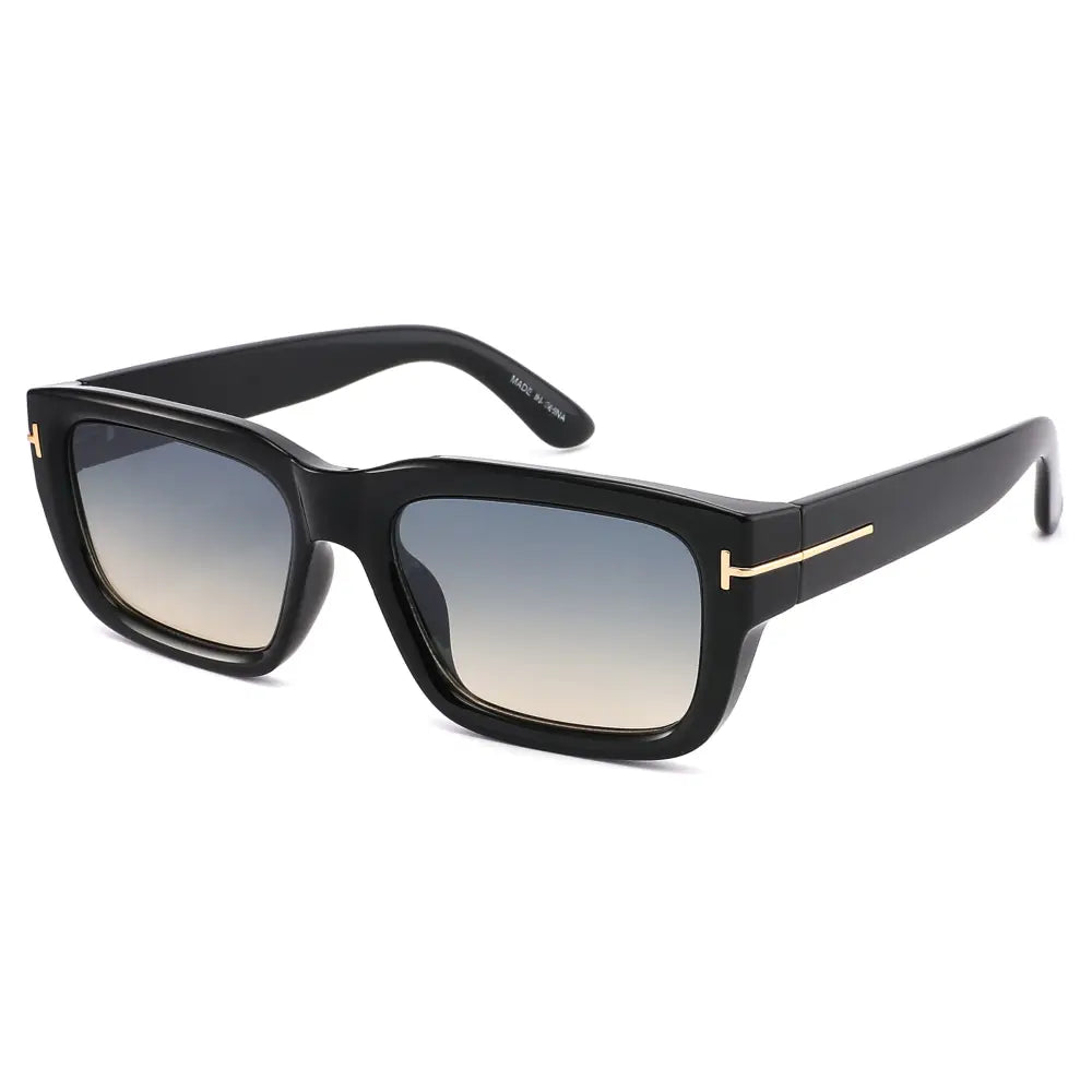 Thick Rectangle Sunglasses W/ Gold T Hinge