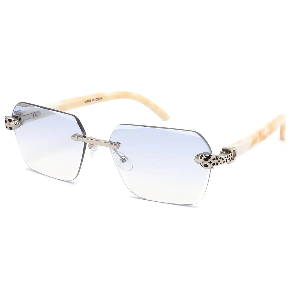 Rimless Diamond Cut Sunglasses W/ Panther Hinge