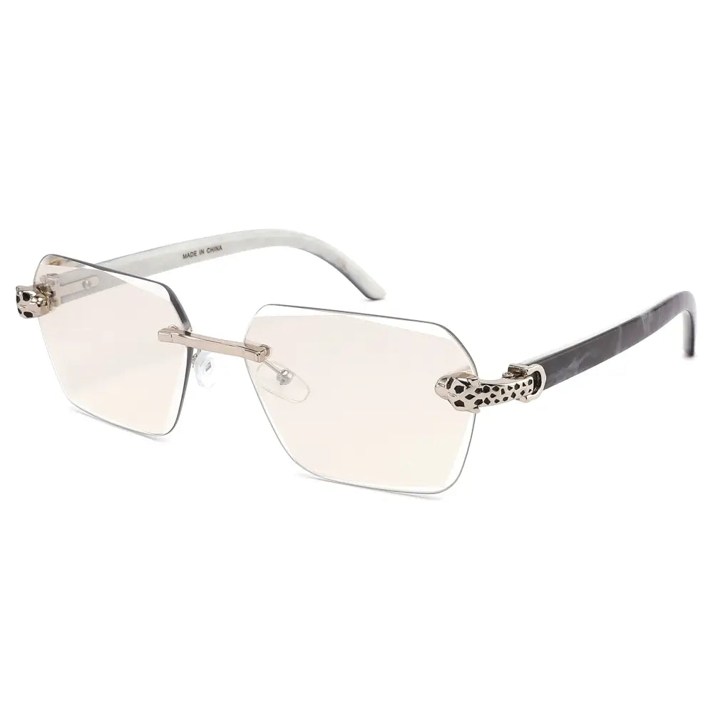 Rimless Diamond Cut Sunglasses W/ Panther Hinge