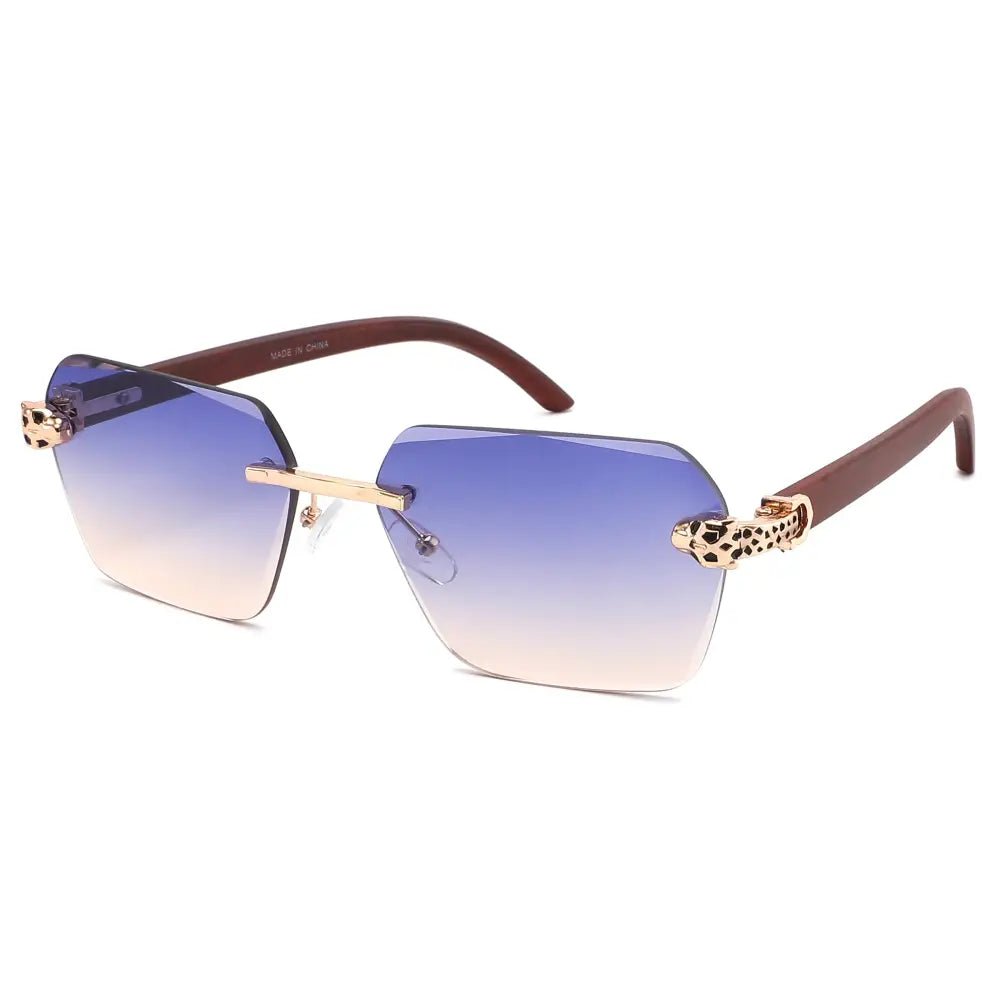 Rimless Diamond Cut Sunglasses W/ Panther Hinge