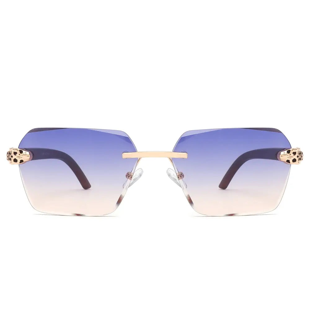 Rimless Diamond Cut Sunglasses W/ Panther Hinge