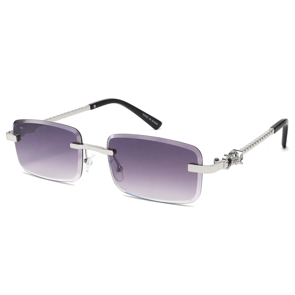 Rimless Rectangle Sunglasses W/ Metal Link Hinge