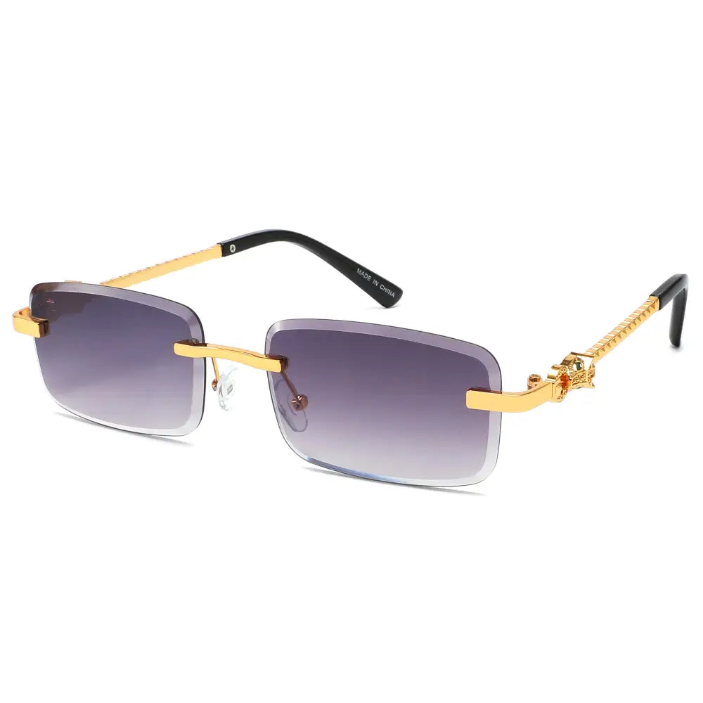 Rimless Rectangle Sunglasses W/ Metal Link Hinge