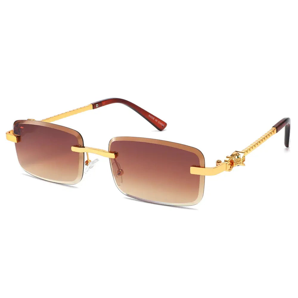 Rimless Rectangle Sunglasses W/ Metal Link Hinge