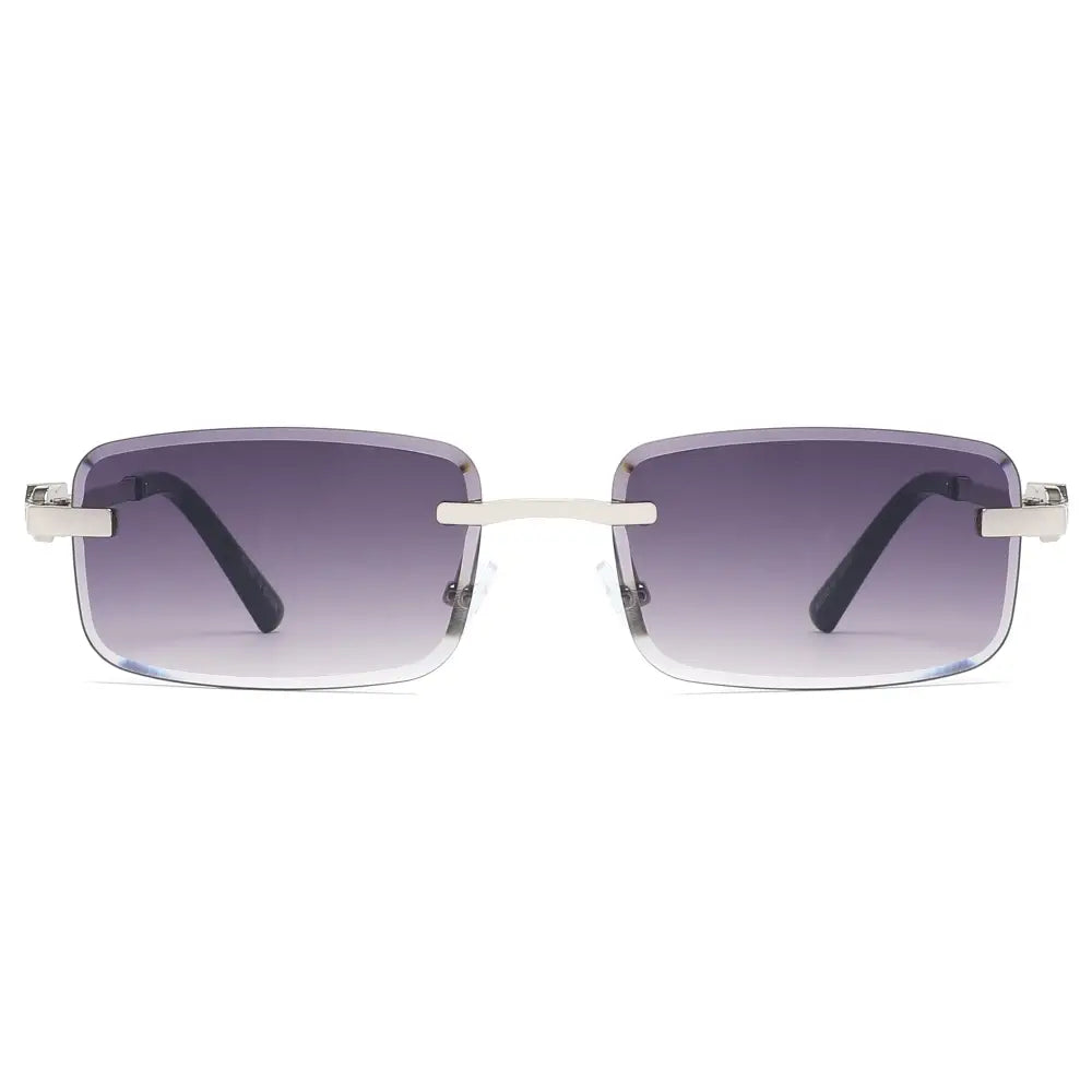 Rimless Rectangle Sunglasses W/ Metal Link Hinge