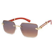 Rimless Diamond Cut Sunglasses W/ Wood-Look Arms – image 5
