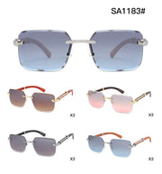 Rimless Diamond Cut Sunglasses W/ Wood-Look Arms – image 7