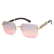 Rimless Diamond Cut Sunglasses W/ Wood-Look Arms – image 4