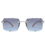 Rimless Diamond Cut Sunglasses W/ Wood-Look Arms – image 3