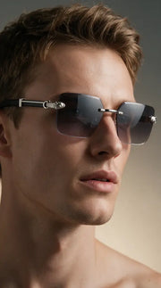 Rimless Diamond Cut Sunglasses W/ Wood-Look Arms – image 2