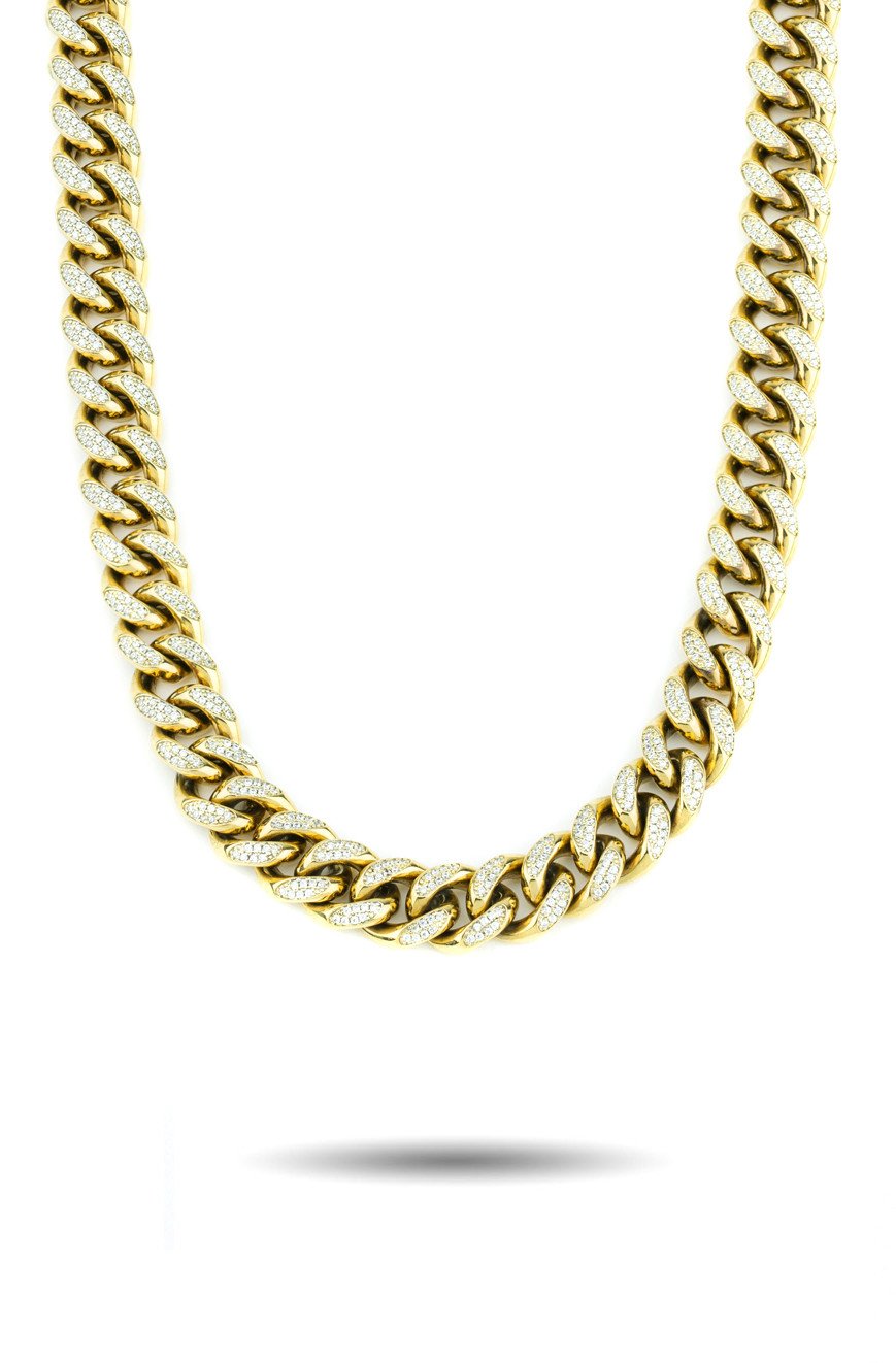 10MM Diamond Cuban Link Chain Yellow Gold - The Gold Gods