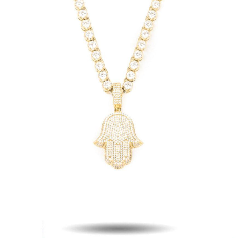 DIAMOND HAMSA HAND WITH TENNIS CHAIN-The Gold Gods