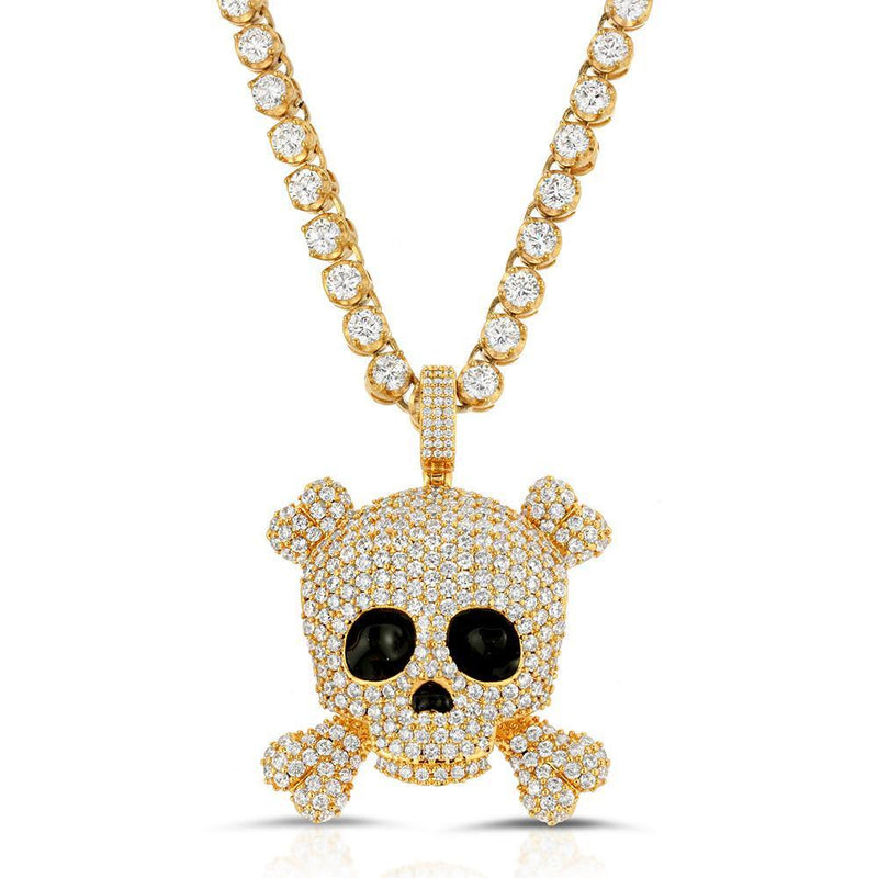DIAMOND SKULL PENDANT WITH TENNIS CHAIN-The Gold Gods