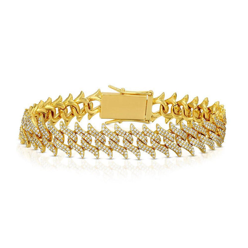 DIAMOND SPIKED LAUREL CUBAN BRACELET-The Gold Gods