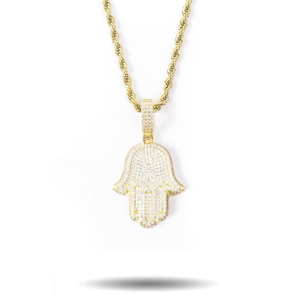 DIAMOND HAMSA HAND WITH ROPE CHAIN-The Gold Gods