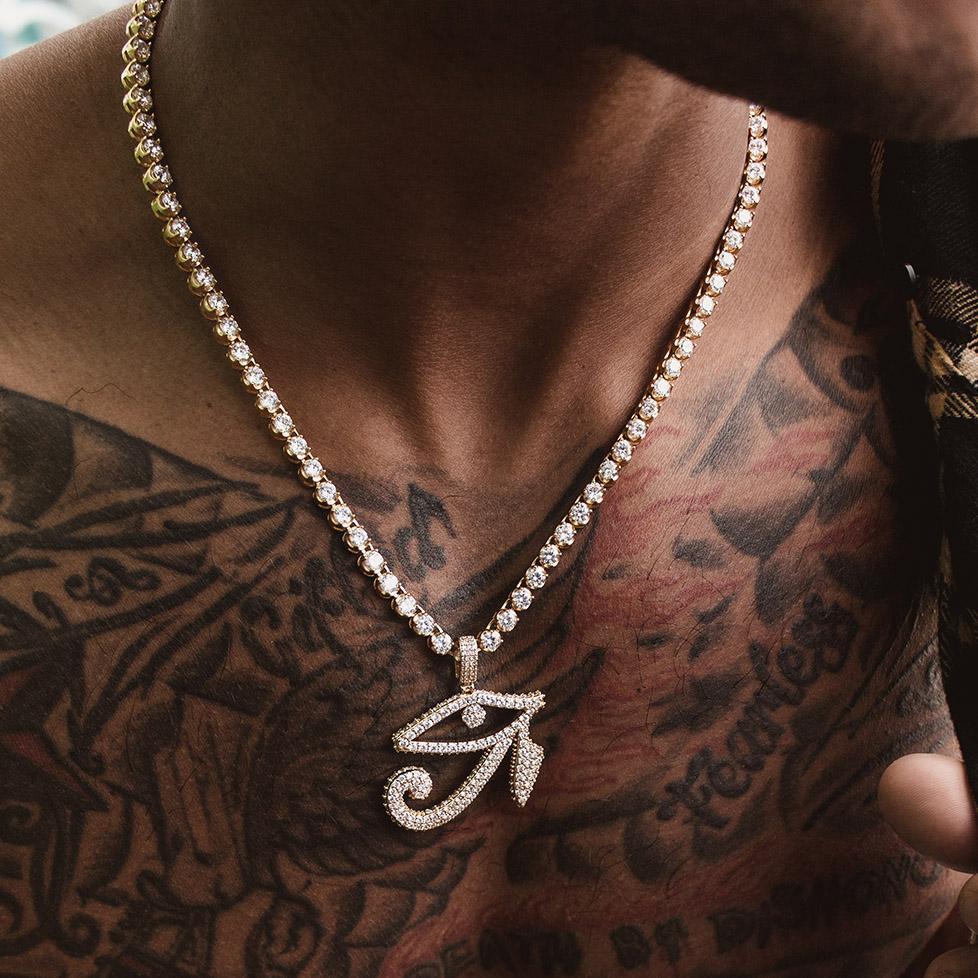 DIAMOND EYE OF HORUS WITH TENNIS CHAIN-The Gold Gods