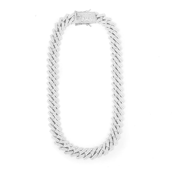 15MM Straight Edge Diamond Cuban Link Chain in White Gold - The Gold Gods