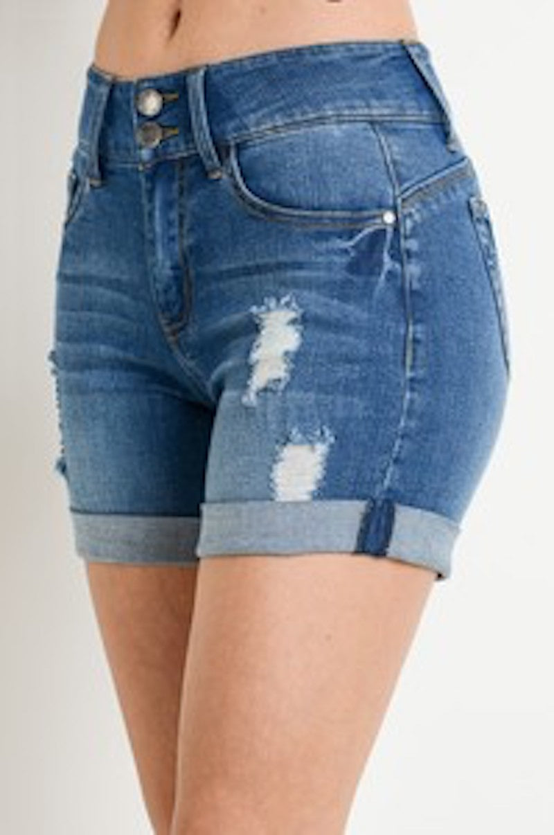 Midrise Medium Wash Denim Shorts