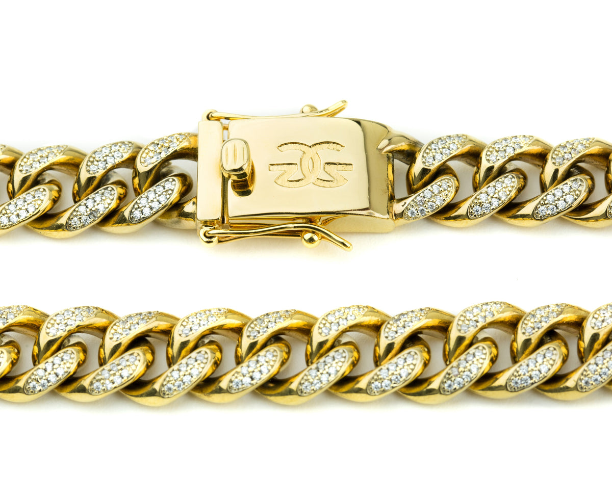 10MM Diamond Cuban Link Chain Yellow Gold - The Gold Gods