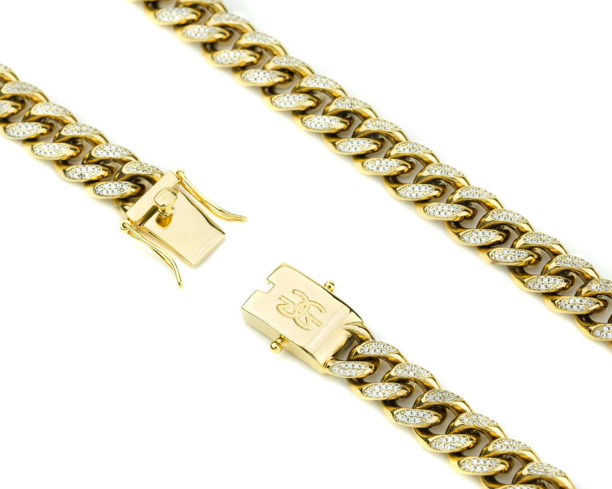 10MM Diamond Cuban Link Chain Yellow Gold - The Gold Gods