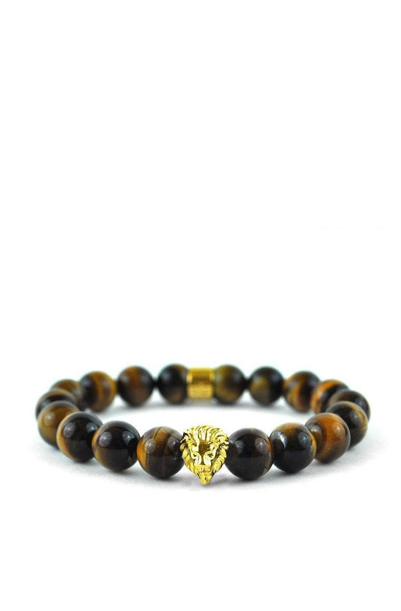 Tiger Eye Gemstone Lion Beaded Bracelet - The Gold Gods