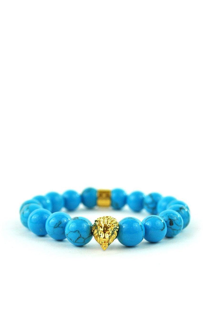 Turquoise Gemstone Lion Beaded Bracelet - The Gold Gods