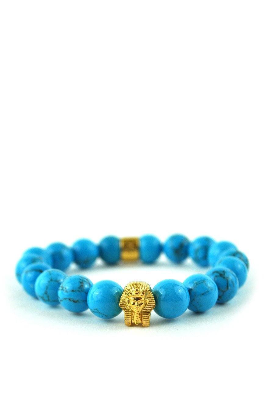 Turquoise Gemstone Pharaoh Beaded Bracelet - The Gold Gods