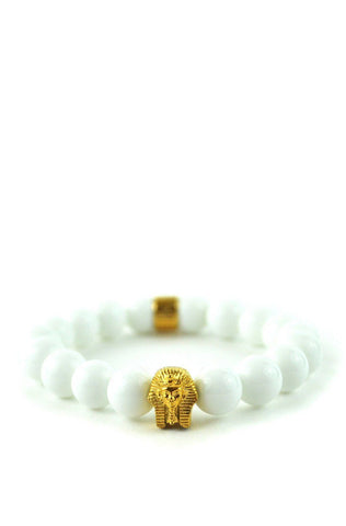 Glossy White Pharaoh Beaded Bracelet - The Gold Gods